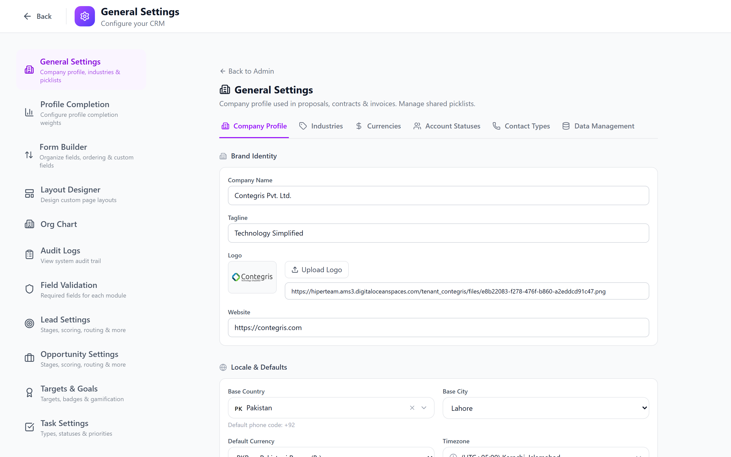 Screenshot: Admin panel layout with sidebar and content area