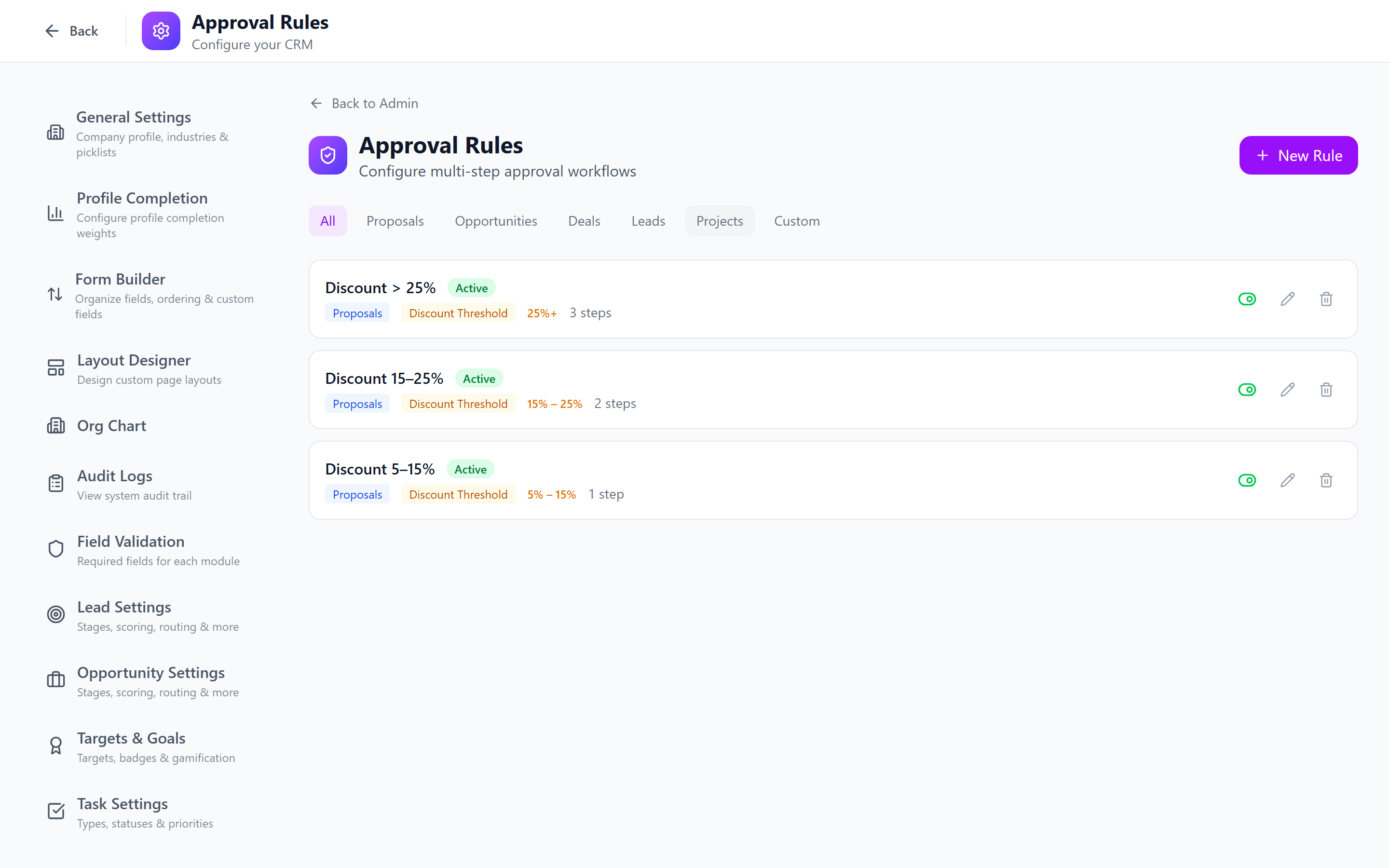 Screenshot: Approval rules list