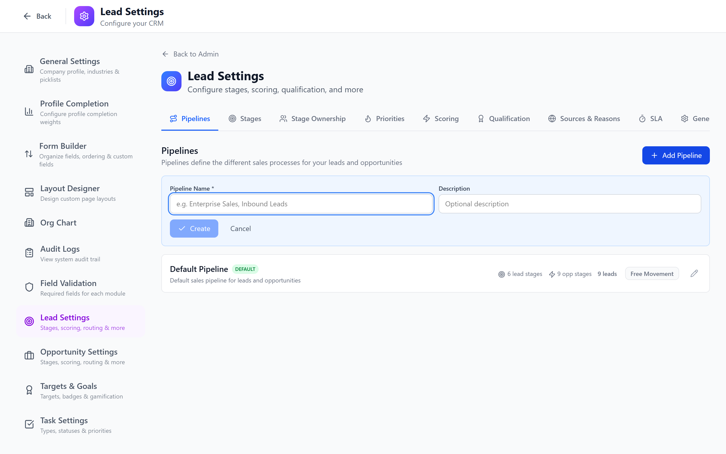 Screenshot: Create pipeline dialog