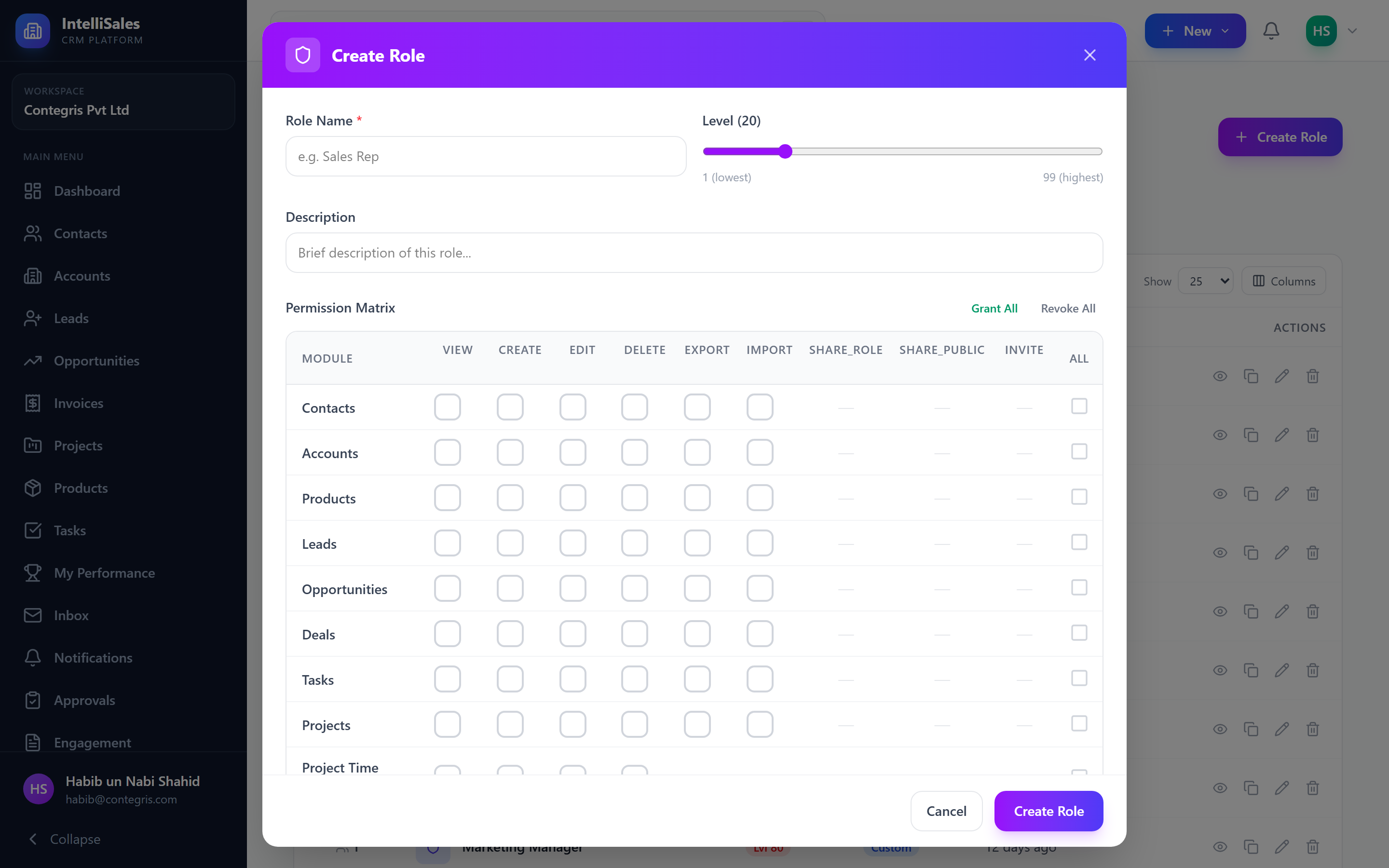 Screenshot: Create custom role form
