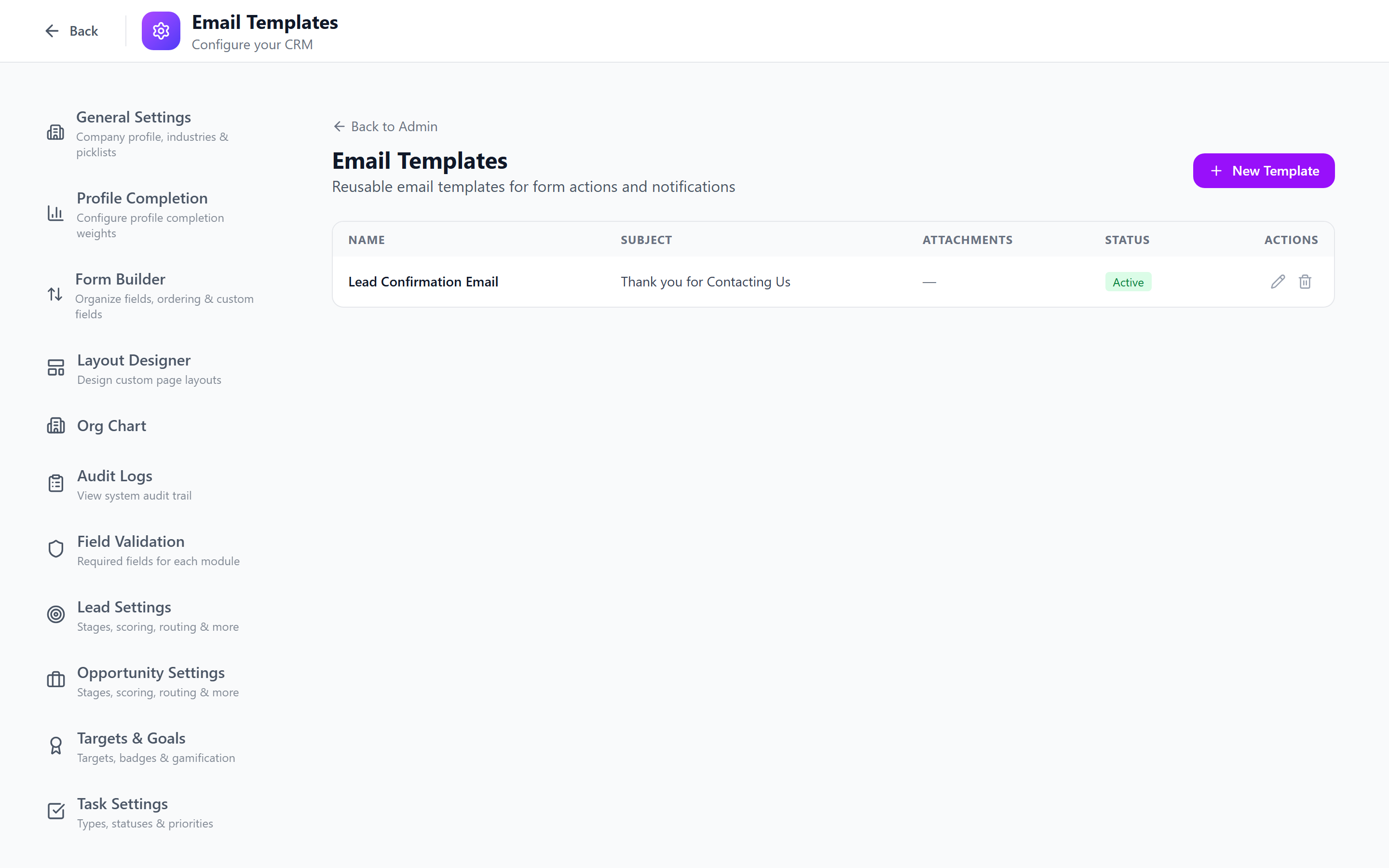 Screenshot: Email template editor