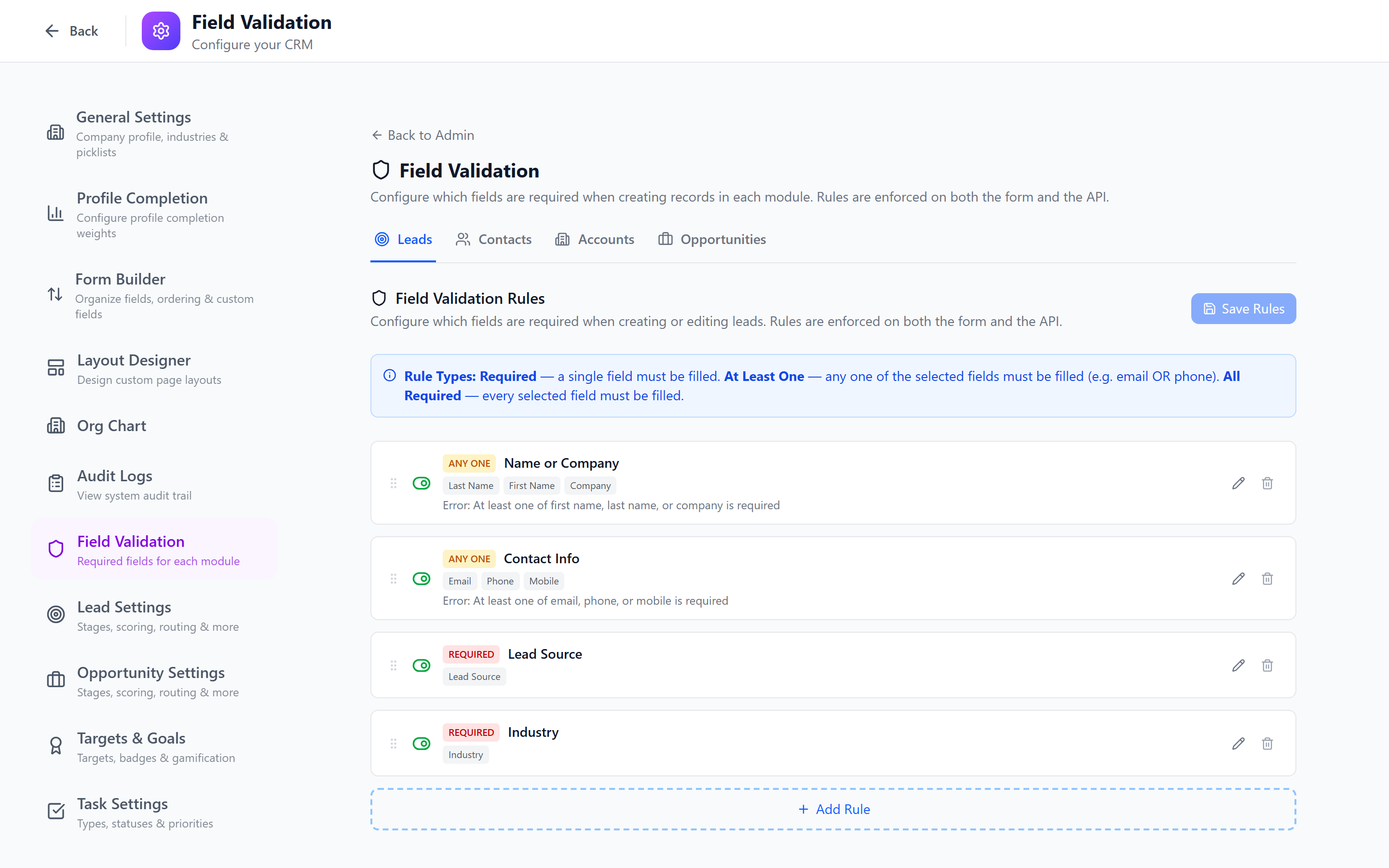Screenshot: Field dependency configuration