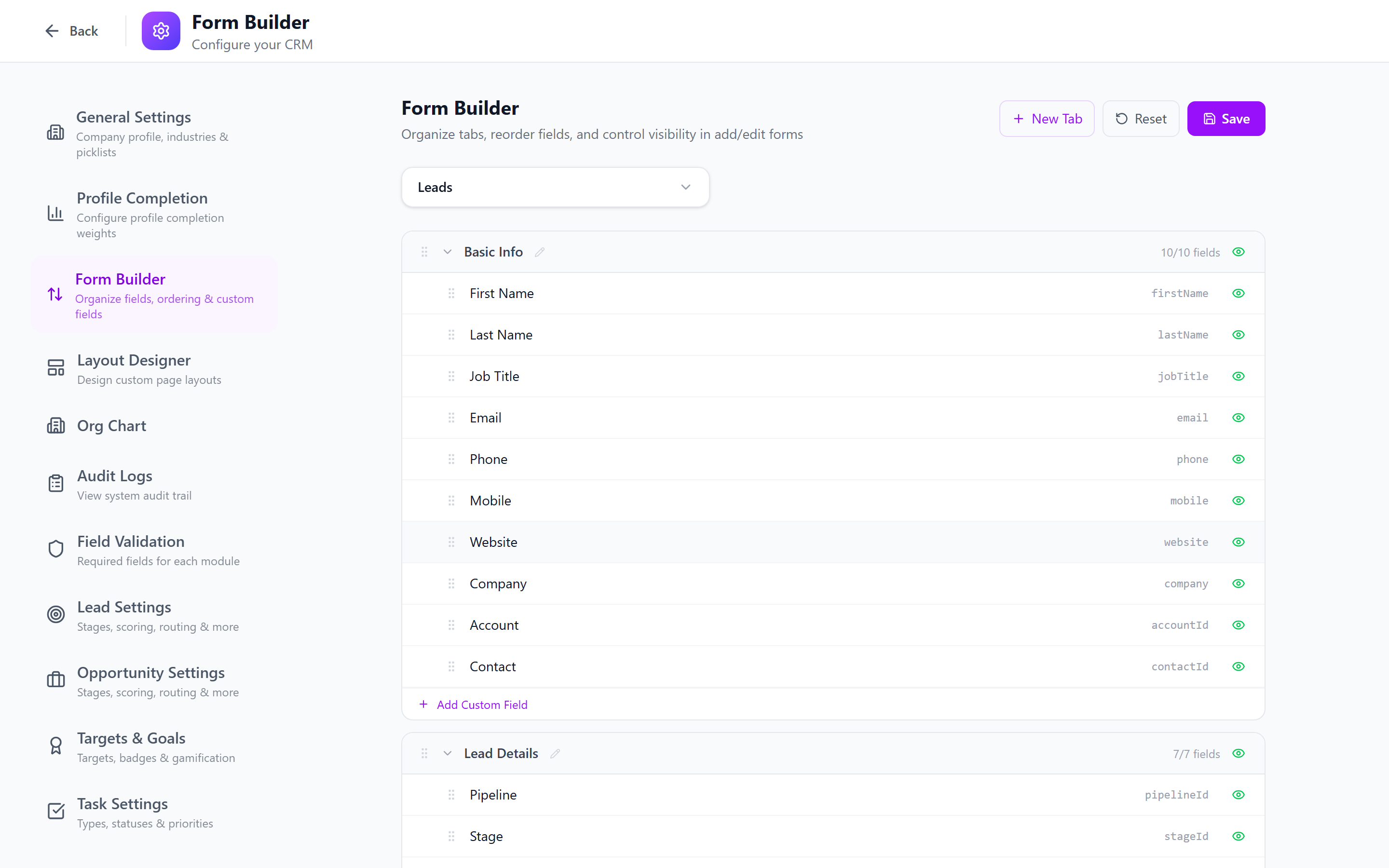 Screenshot: Form Builder admin page