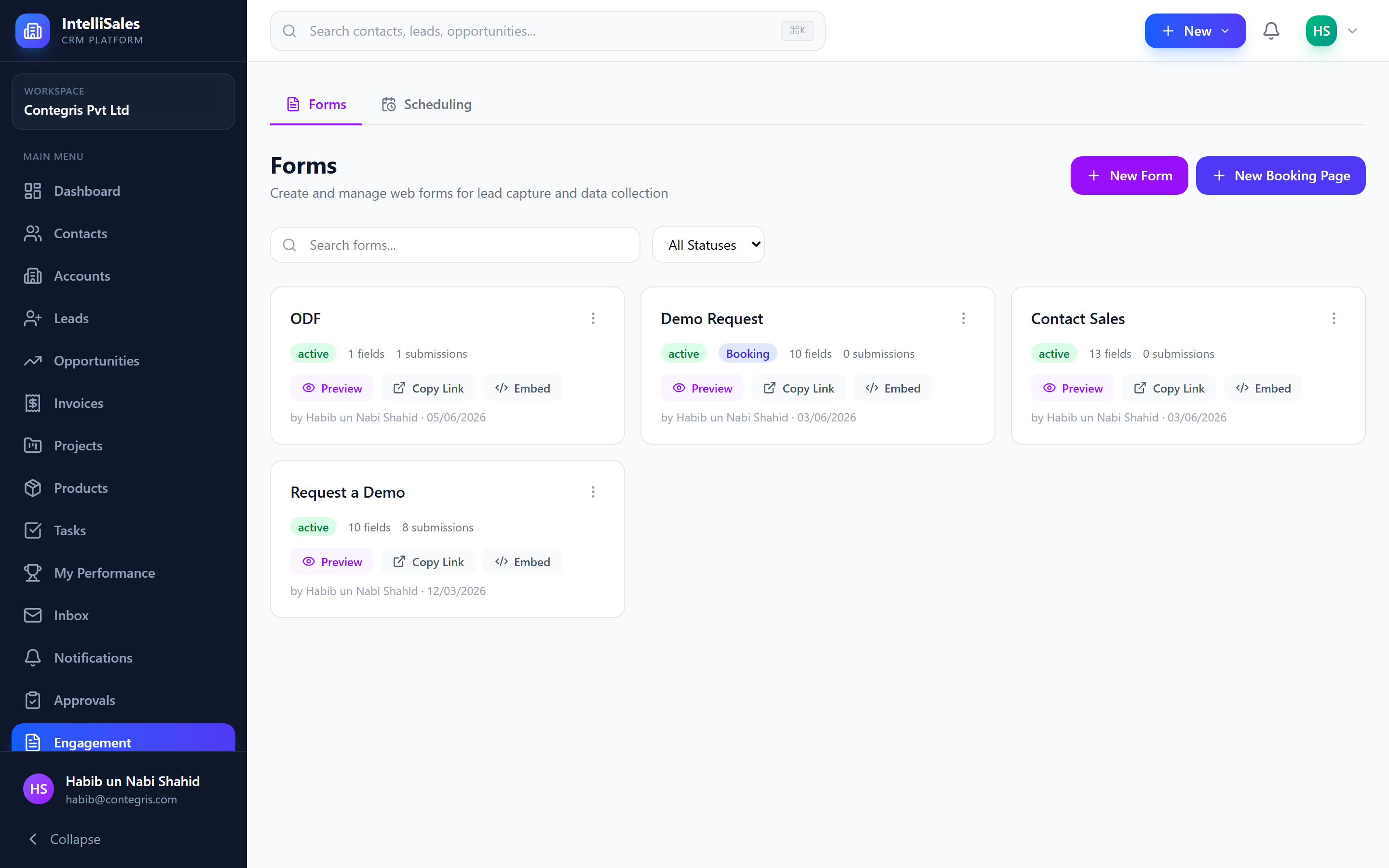 Screenshot: Forms list page