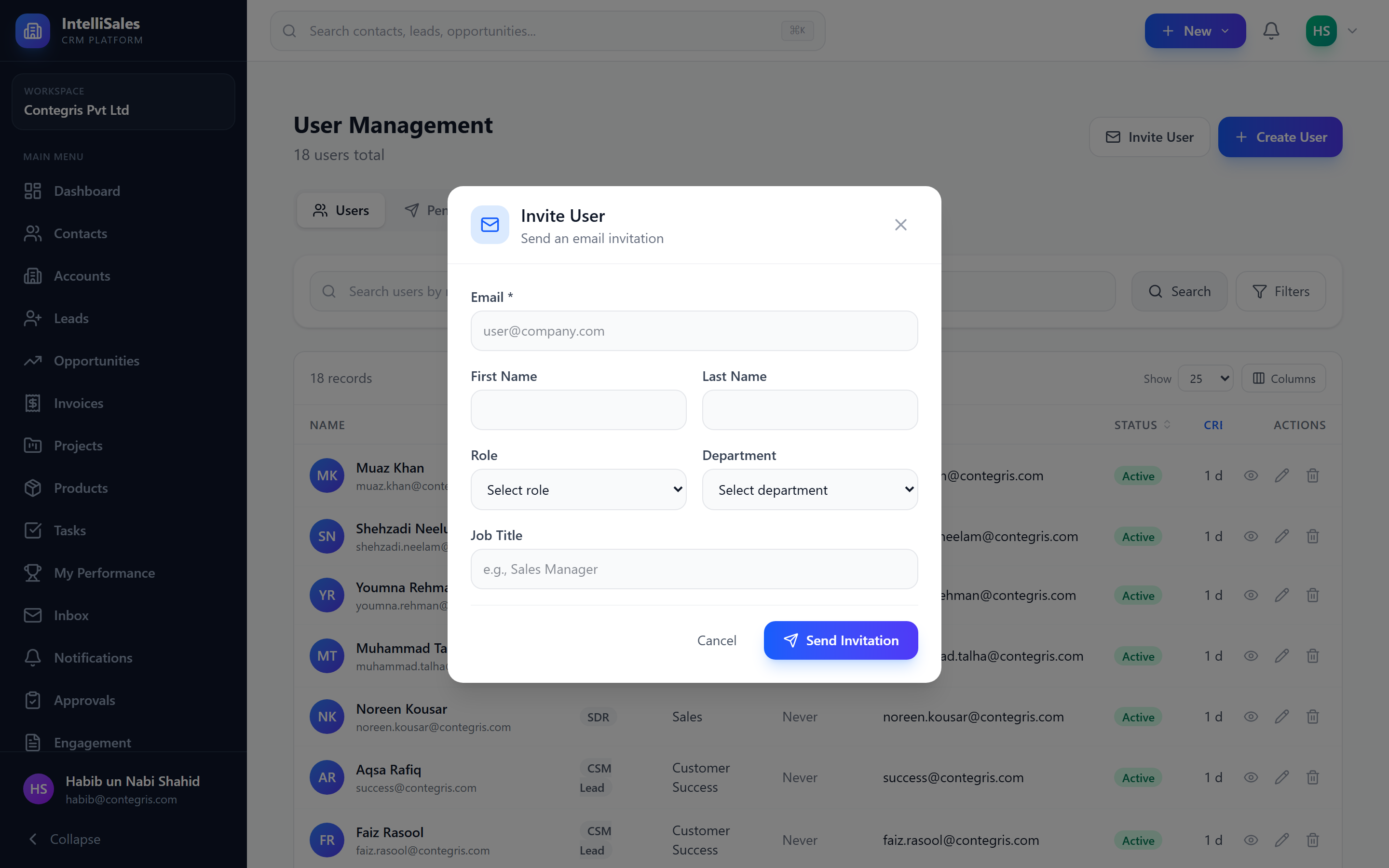 Screenshot: Invite user dialog