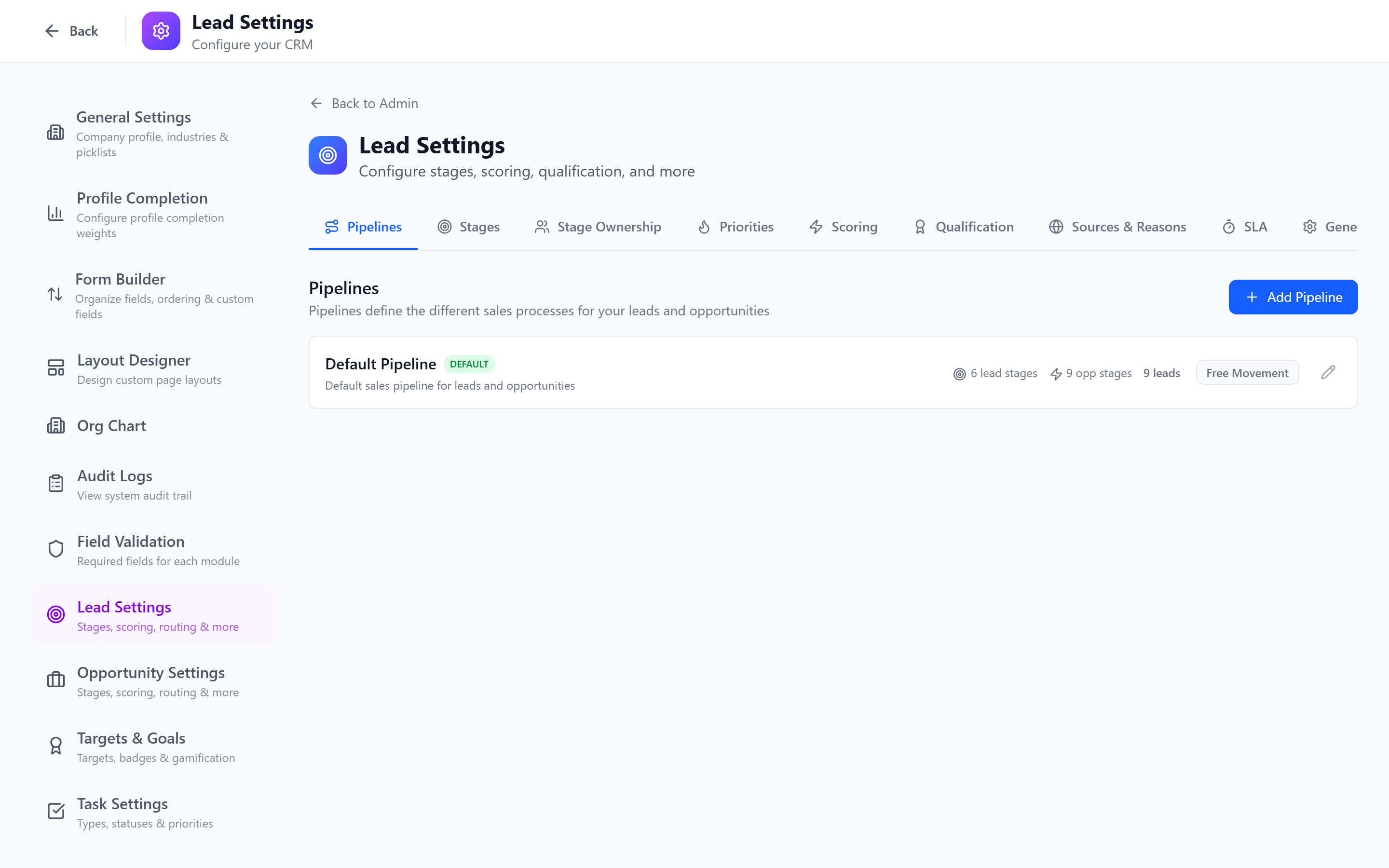 Screenshot: Lead Settings page with tabs