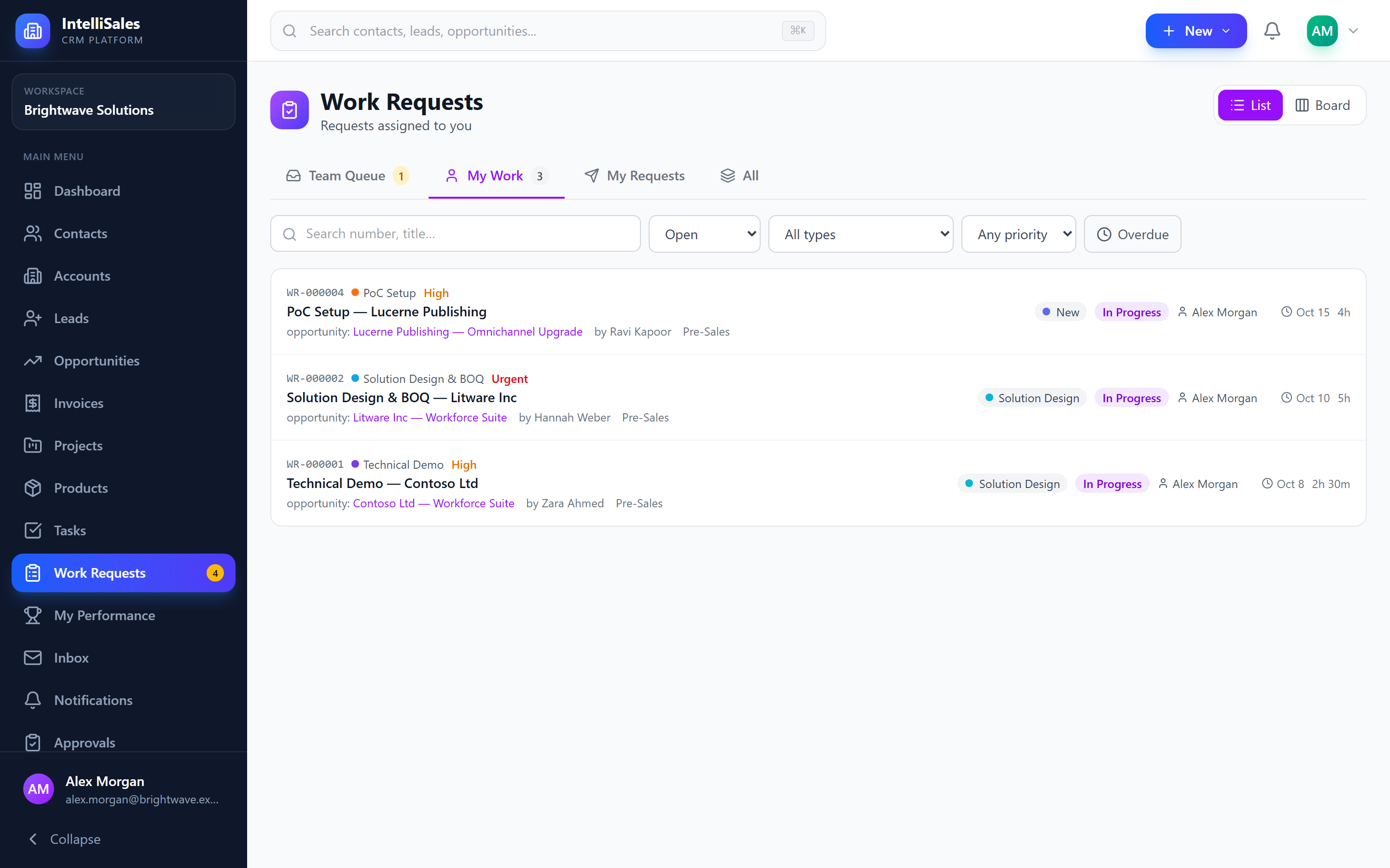 Screenshot: Sidebar with the Work Requests item and its amber count badge