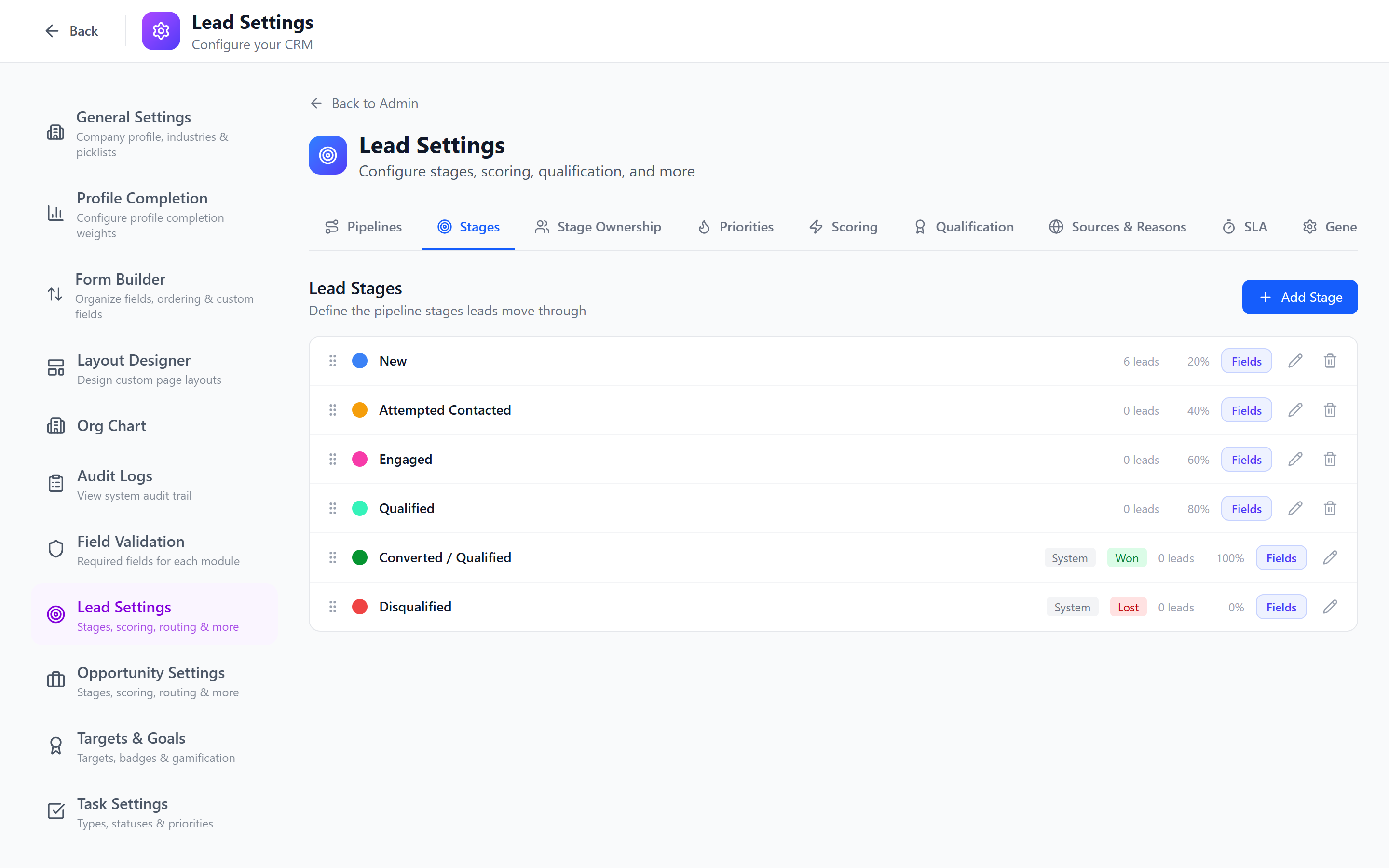 Screenshot: Stage reordering with drag and drop